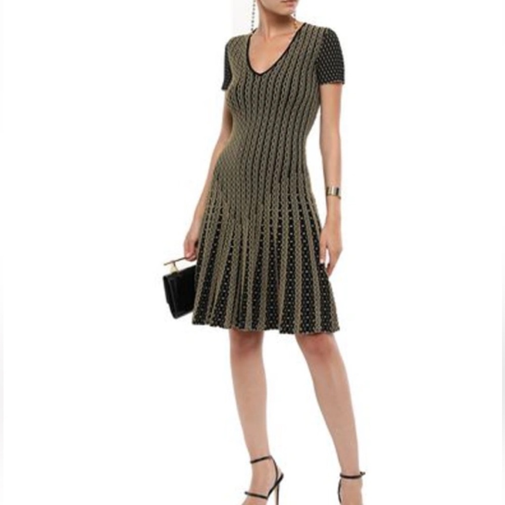 Roberto Cavalli Olive Green and Black Knit Fit-and-Flare Dress